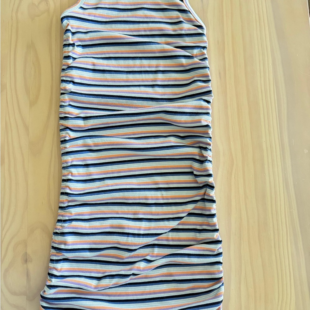 kidpik Striped Ribbed Tank Dress in Blue, Orange, Purple, Navy